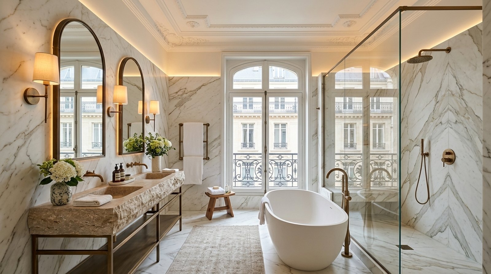 Refined living space in a Paris Haussmann apartment designed by H&H CONCEPT