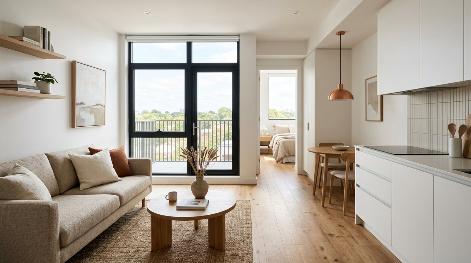 Petit appartement optimisé, séjour et cuisine ouverts